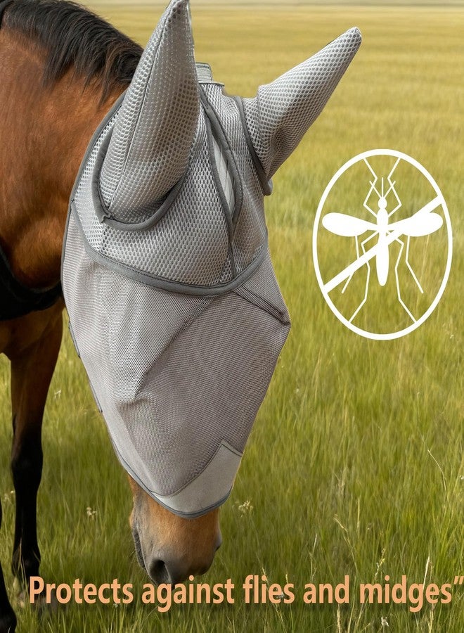 INKNOTE Horse Fly mask with Ears Half face UV Protection for Horses Adjustable Smooth fine mesh Horse Head mask Large Size Horses Accessories for Ranch Daily Training,Grey - Image 4
